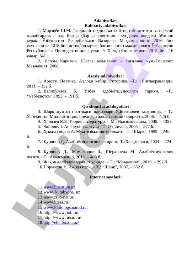 Adabiyot nazariyasi va tanqidiy tahlil