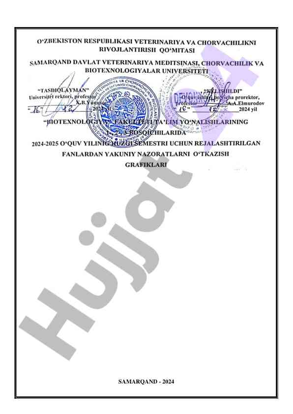 Biotexnologiya fakulteti nazorat grafiklari 2024-2025