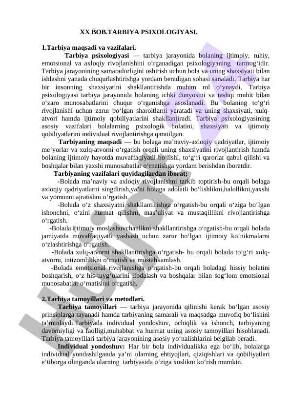 Tarbiya psixologiyasi va rivojlanish asoslari