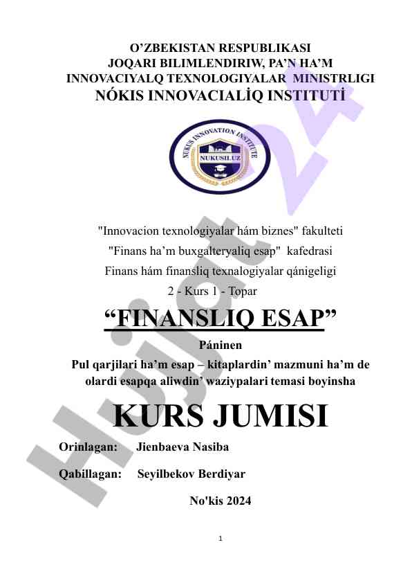 Finansliq esap va pul qarjilari muhitlari