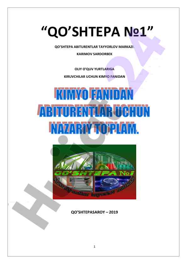 Kimyo fanidan abiturientlar uchun tayyorlov materiallari
