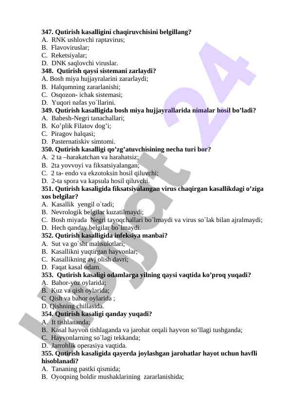 Qutirish kasalligi va uning belgilari