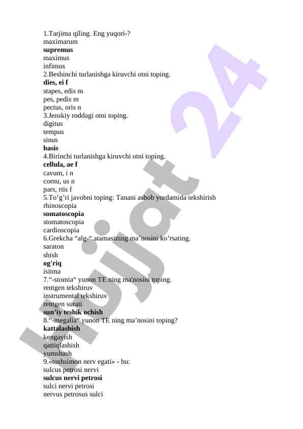 Anatomiyaga oid savollar va javoblar