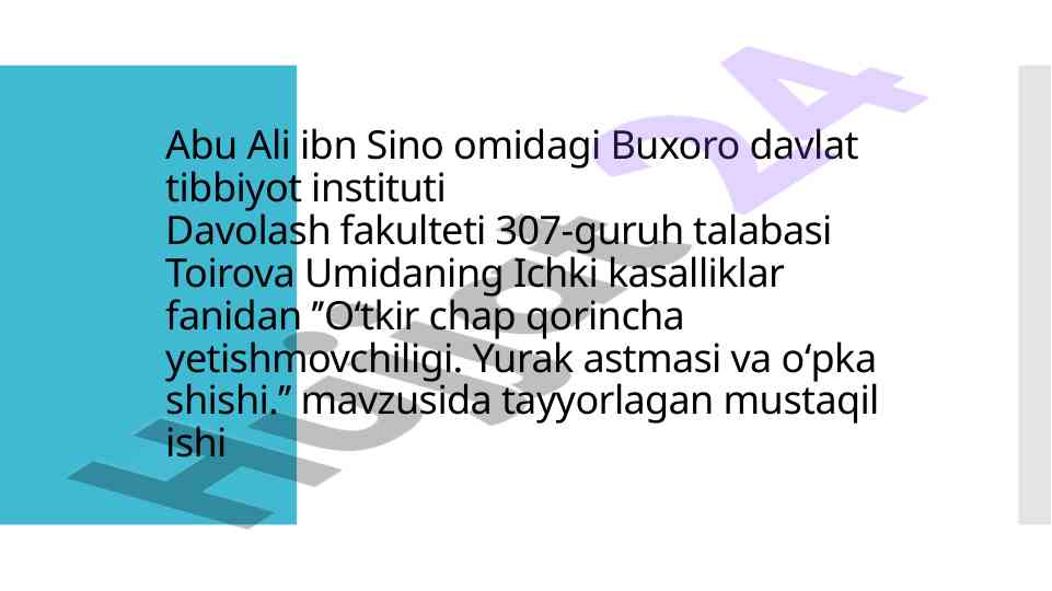 O'tkir chap qorincha yetishmovchiligi va yurak astmasi