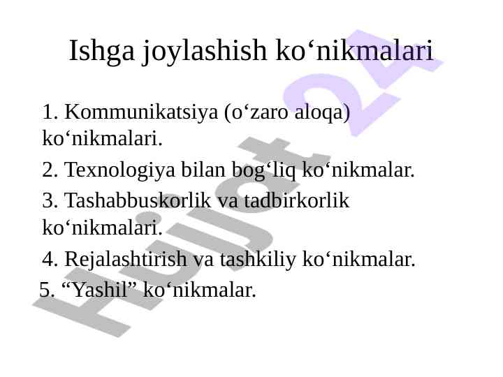 Ishga joylashish ko‘nikmalari va ularning turlari