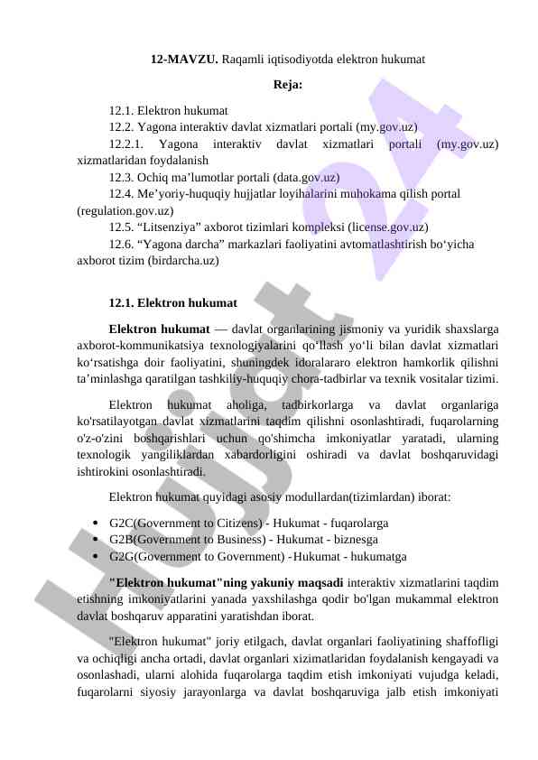 Raqamli Iqtisodiyotda Elektron Hukumat