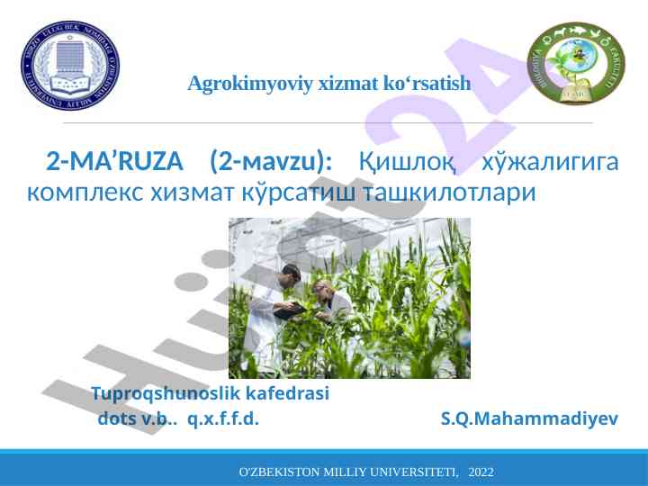 Agrokimyoviy xizmat ko‘rsatish va tuproqshunoslik