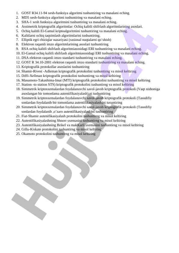 Kriptografiya algoritmlari va ularning tushuntirilishi