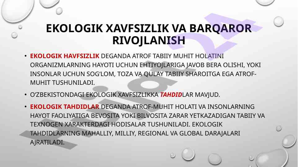 Ekologik xavfsizlik va barqaror rivojlanish