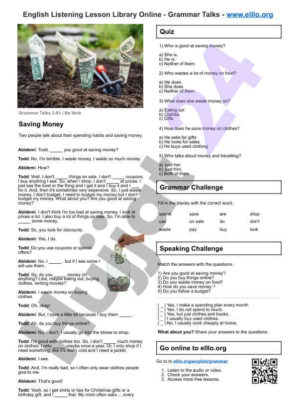 Money saving and spending quiz challenge
