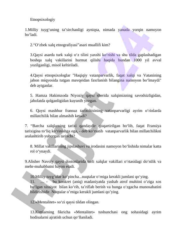 Etnopsihologiya va milliy tuyg‘u asoslari
