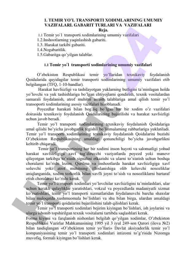 Temir yo’l transporti xodimlarining vazifalari