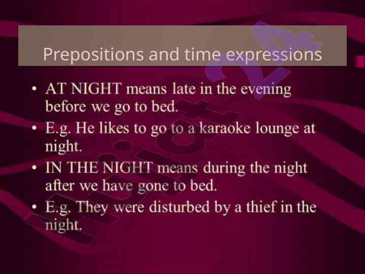 Prepositions and time expressions overview