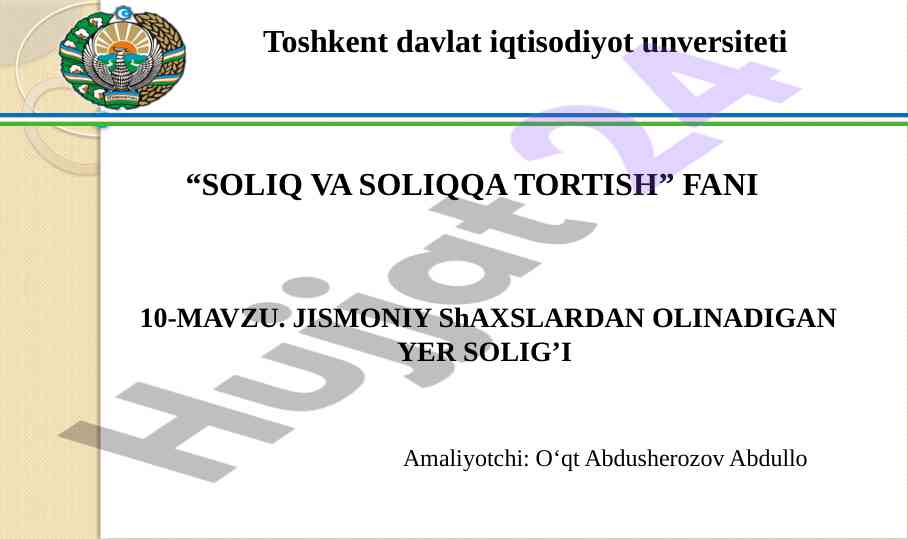 Jismoniy shaxslardan olinadigan yer solig’i haqida