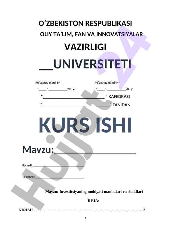 Investitsiyaning Mohiyati Manbalari Va Shakllari