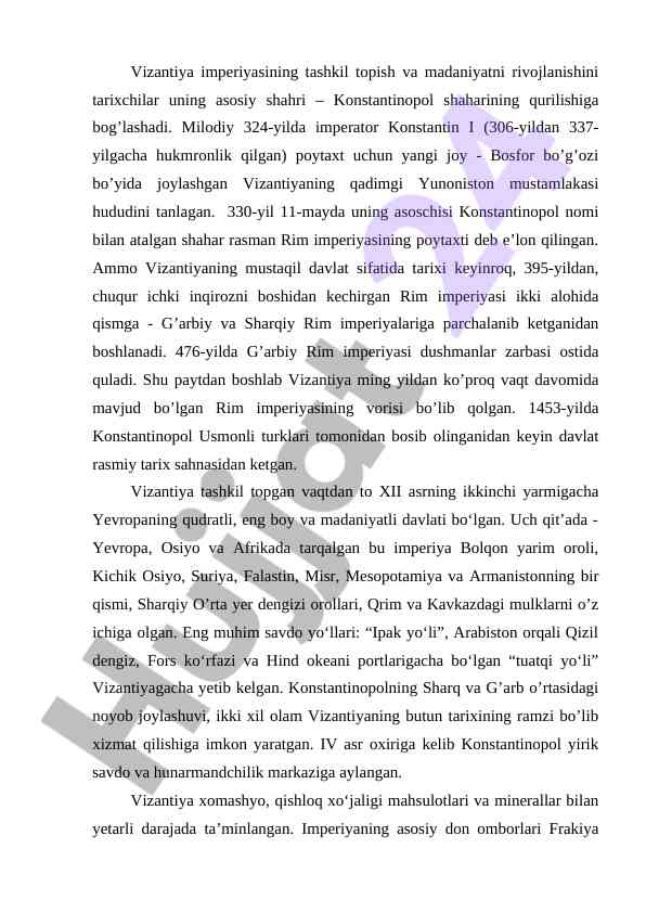 Vizantiya imperiyasining tarixi va madaniyati