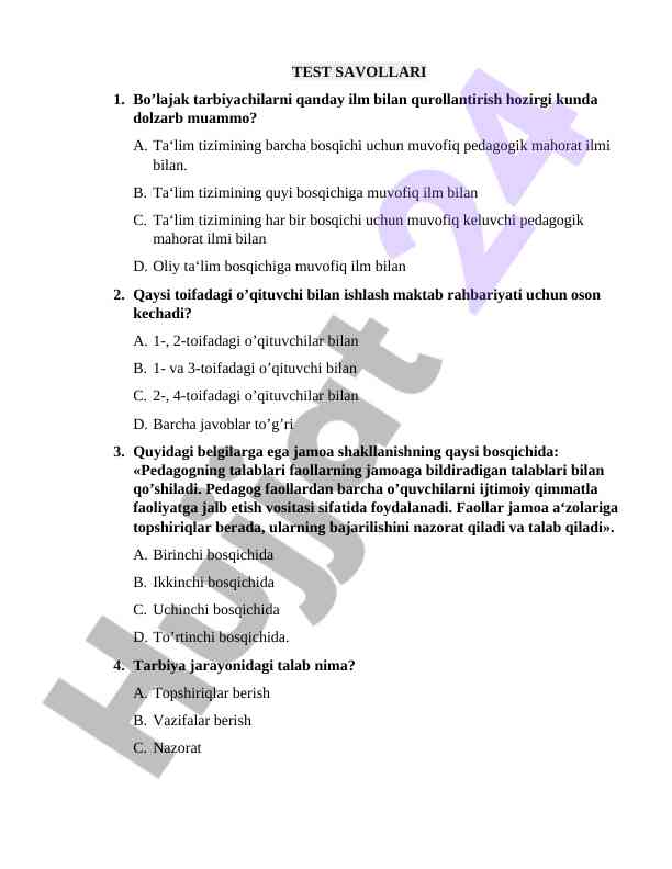 Ta‘lim tizimidagi pedagogik savollar