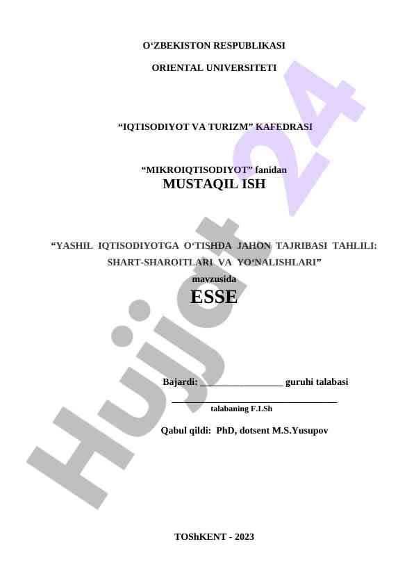 Yashil iqtisodiyotga o‘tish tajribasi tahlili
