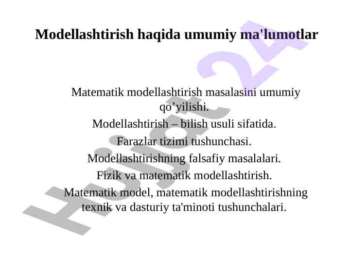 Matematik modellash haqida umumiy ma'lumotlar