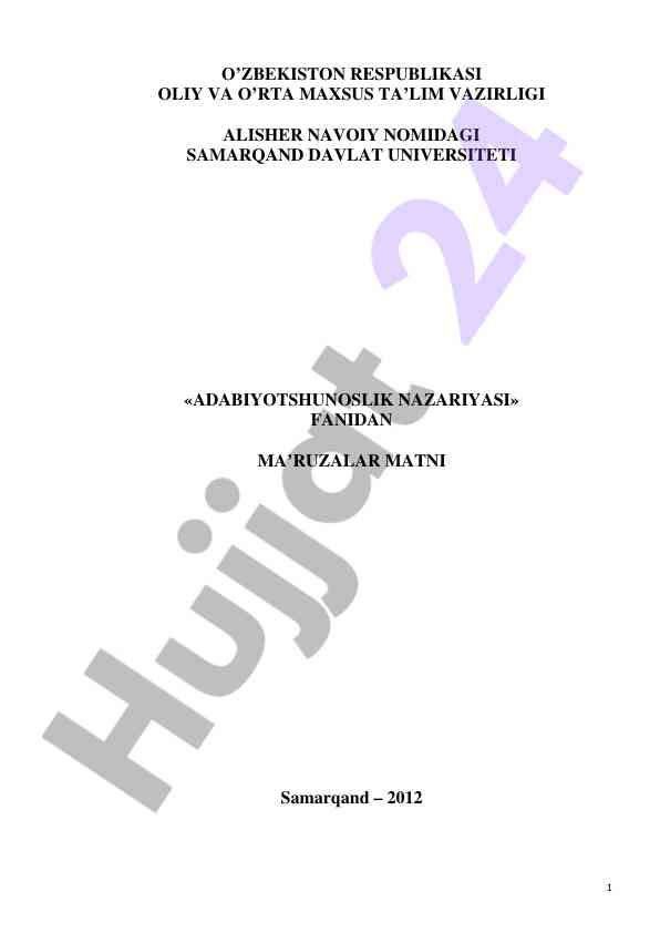 Adabiyotshunoslik nazariyasi ma’ruzalar matni