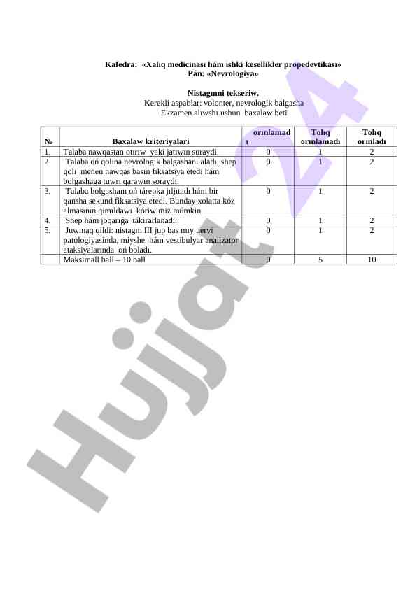 Nistagmni tekseriw va nevrologiya ekspertizasi