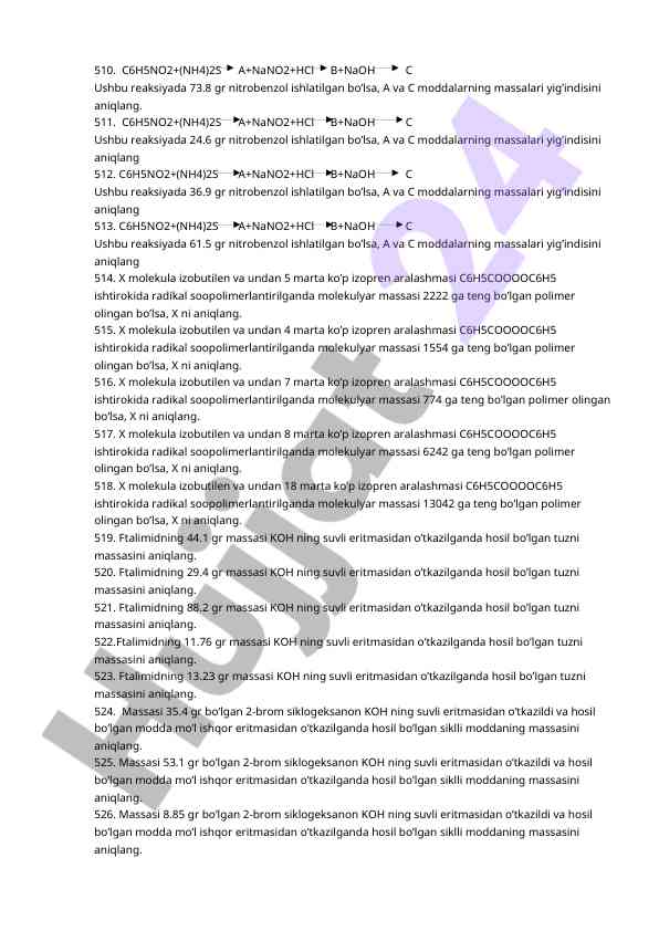 Reaksiya massalari aniqlash testlari