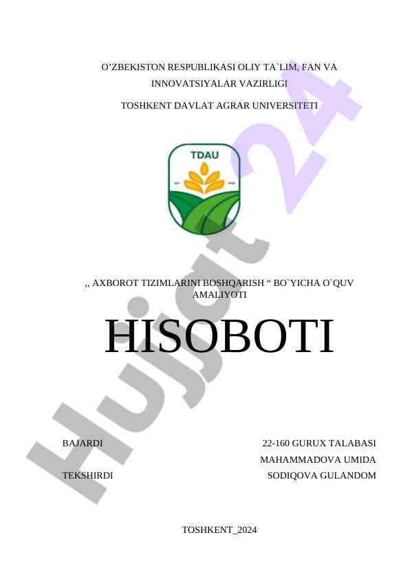 Axborot tizimlari boshqarishi amaliyoti hisoboti