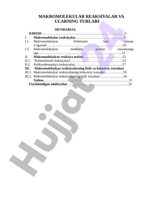 Makromolekulyar reaksiyalar va ularning turlari