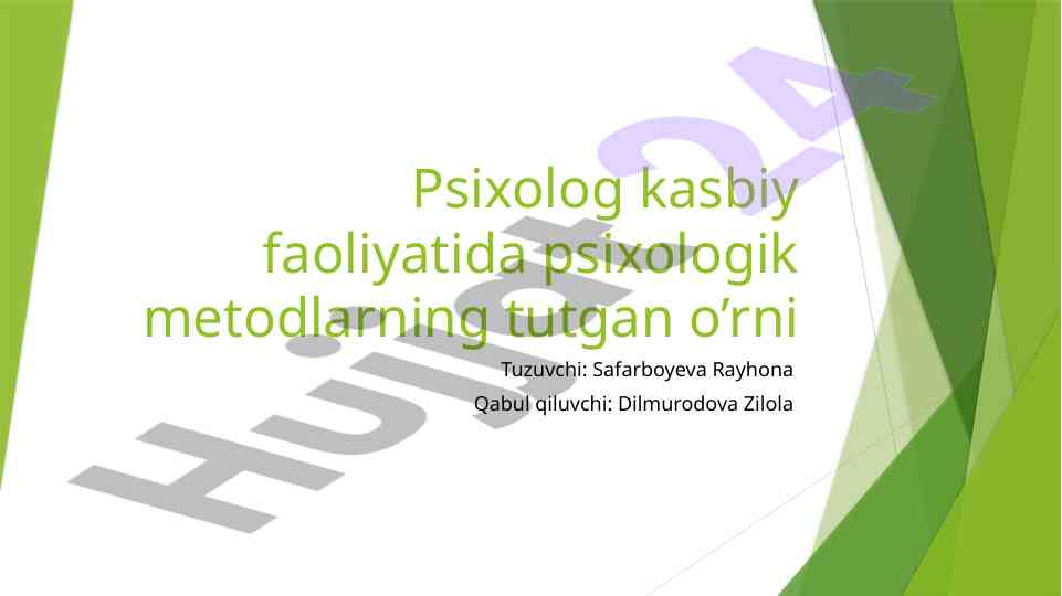 Psixologik metodlarning kasbiy faoliyatdagi o'rni