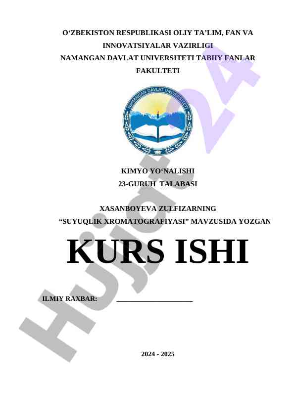 Suyuqlik Xromatografiyasi Kurs Ishining Mavzusi