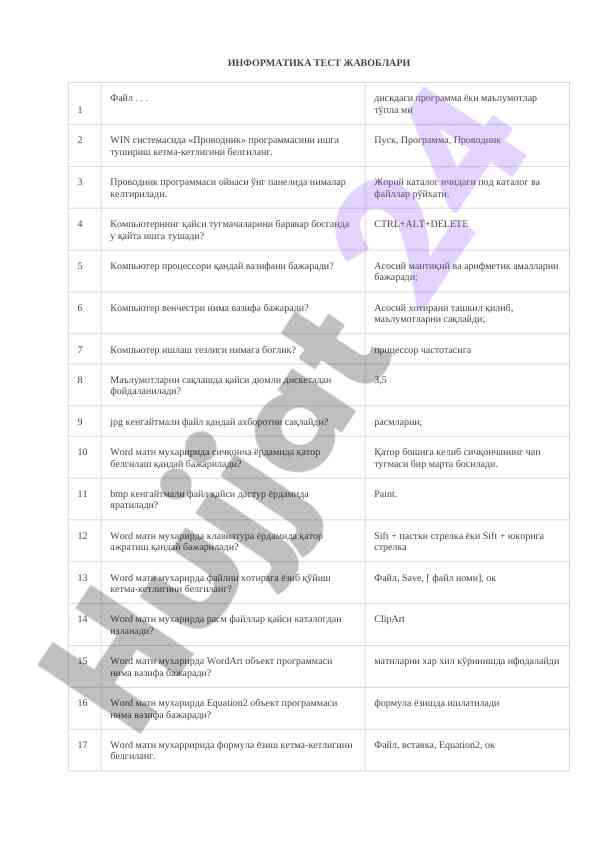 Informatiка test javoblari bilan tanishing