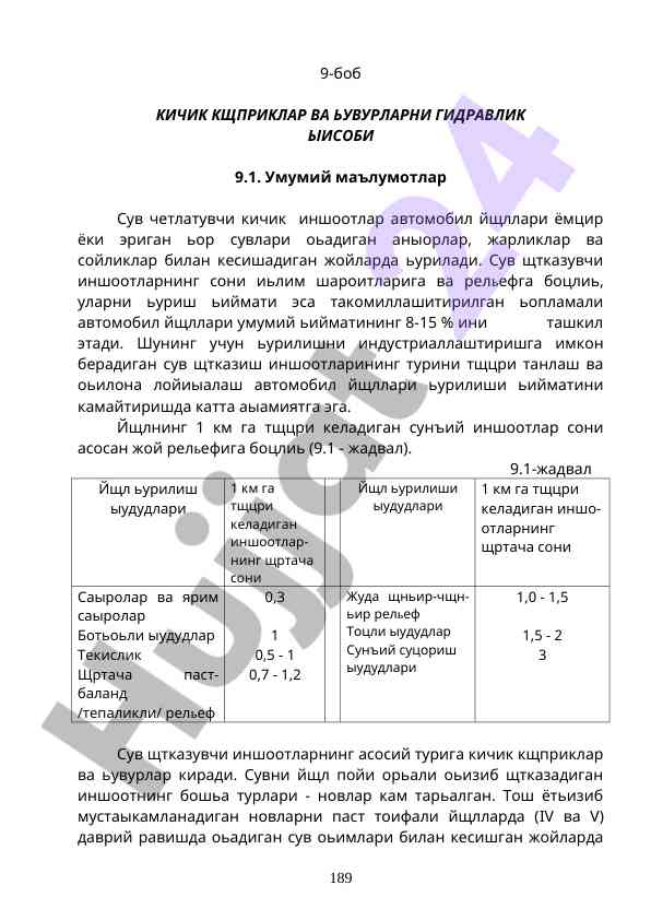 Kichik qishloq inshoatlari va suv oqimi haqida