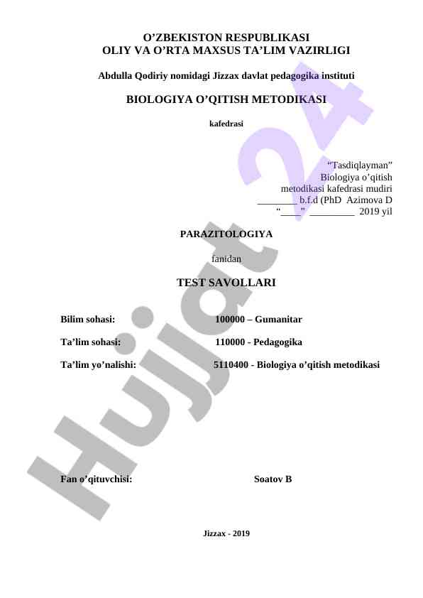 Biologiya o‘qitish metodikasi test savollari