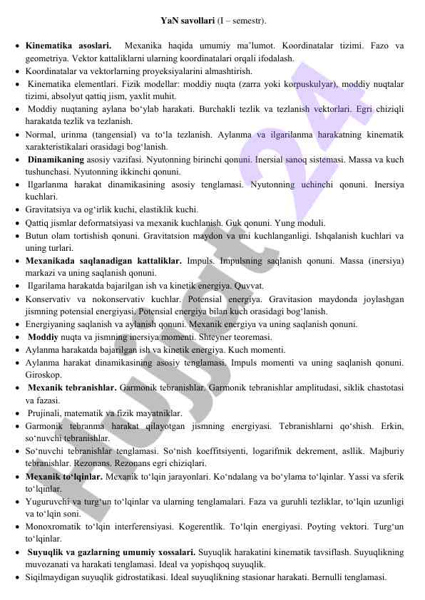 Kinematika asoslari va mexanika umumiy ma'lumotlar