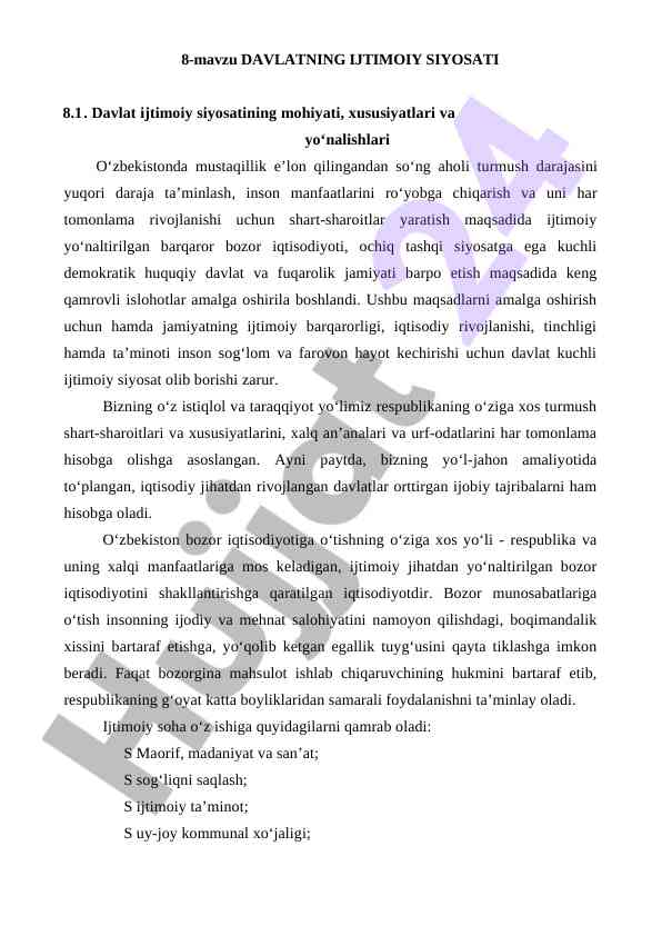 Davlat ijtimoiy siyosati va uning rivojlanishi