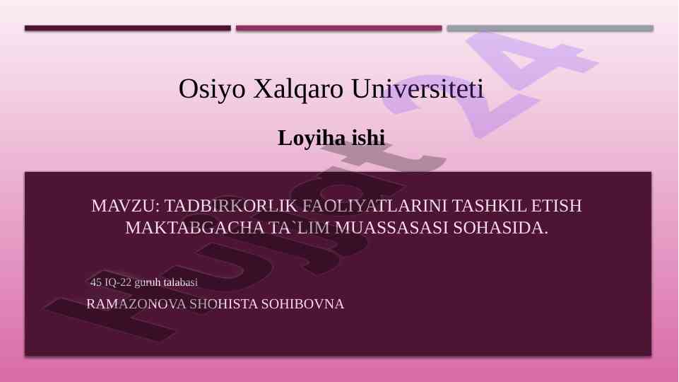 Tadbirkorlik faoliyatlarini tashkil etish ta'lim sohasida