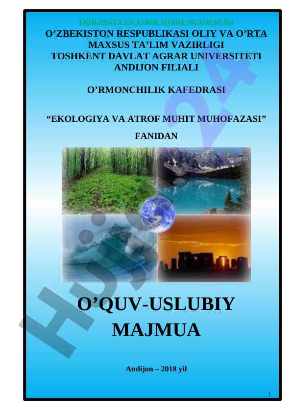 Ekologiya va atrof muhitni muhofazasi o‘quv qo‘llanma