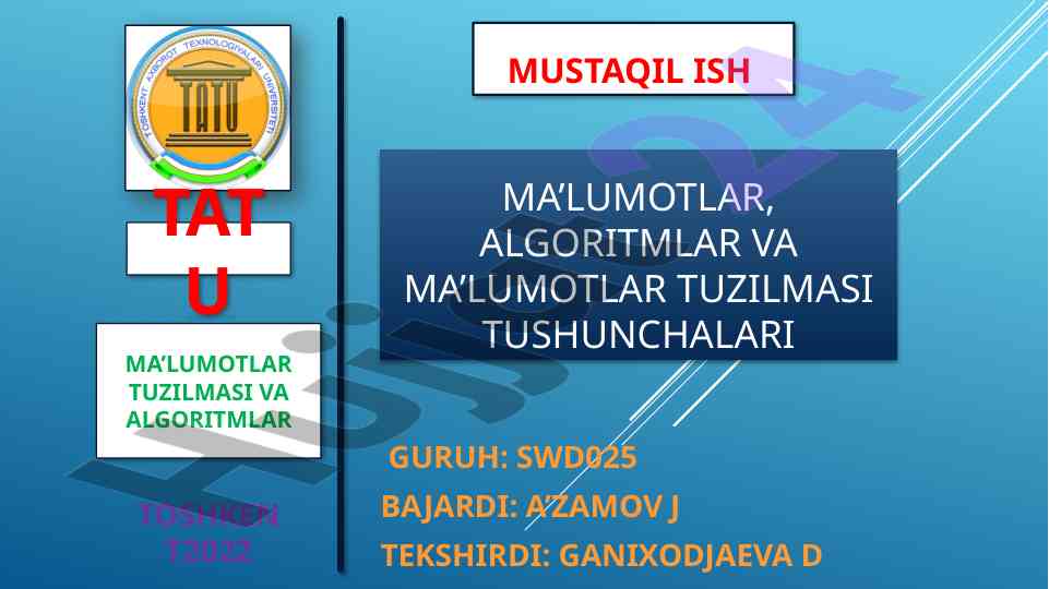 Ma’lumotlar tuzilmasi va algoritmlar tushunchalari