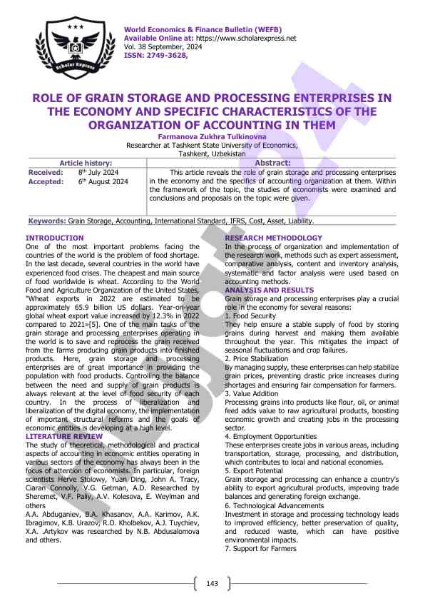 Role of grain storage and processing enterprises in economy