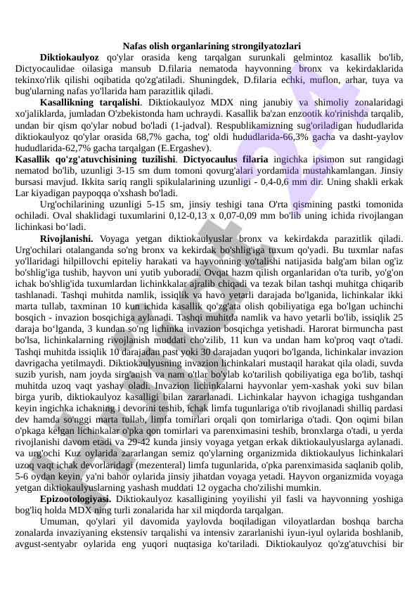 Diktiokaulyoz kasalligi haqida ilmiy maqola
