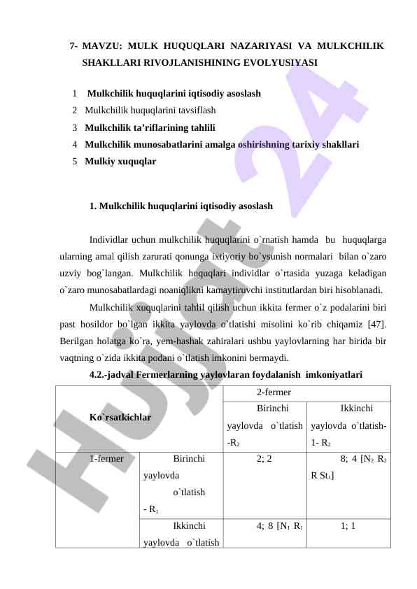 Mulk huquqlari nazariyasi va mulkchilik shakllari