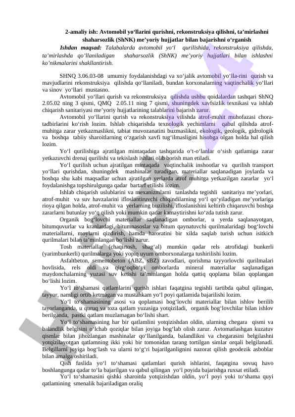 Avtomobil yo'llarini qurish va rekonstruksiya qilish