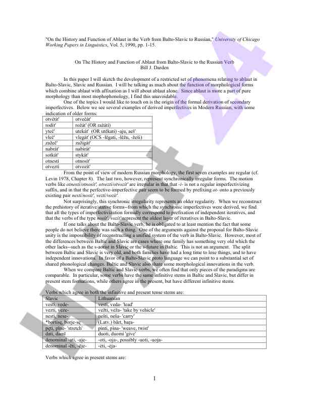 History and function of ablaut in russian verb