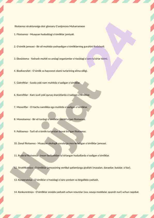 Fitotsenoz strukturasiga doir glossary