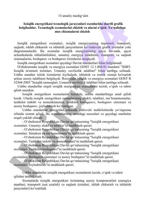 Issiqlik energetikasi texnologik jarayonlari sxemalari