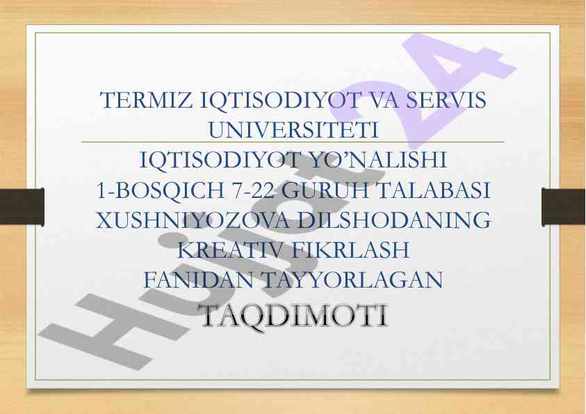 Kreativ fikrlash fanida muammolarni hal qilish