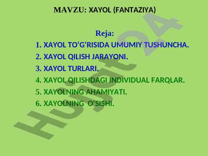 Xayolning ahamiyati va turlari haqida tahlil