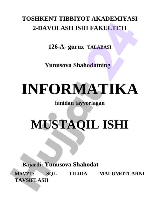 Sql tilida malumotlarni tavsiflash va uing foydalash