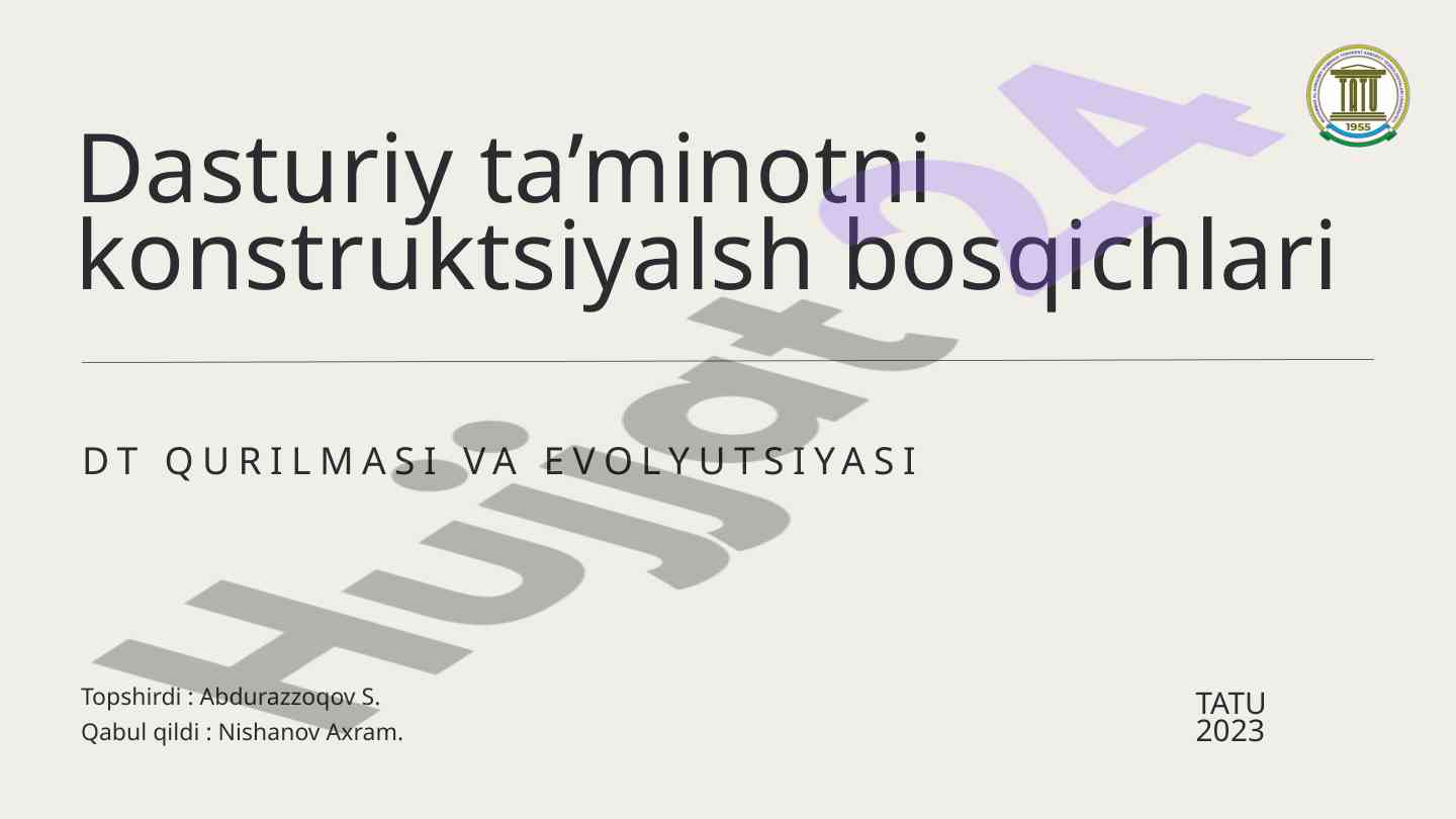 Dasturiy ta’minotni konstruktsiyalash bosqichlari