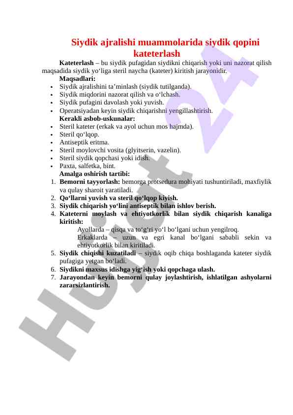 Siydik ajralishini ta’minlash usullari